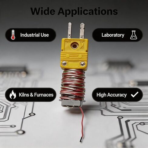 Type K Thermocouple Probe Teflon Wire 79in 2.19yd Temp -30°F to 500°F | Wire-Wound Standard K Type Connector, Accurate Temp Readings, Ready-to-Use for Kiln Furnace Lab Industrial Temp Monitoring in Saudi Arabia