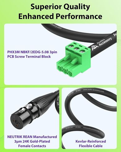 AA AUDIO ACCESSORY XLR إلى 3-pin Phoenix Cable 2ft، Neutrik REAN XLR أنثى موصل، XLR 3P أنثى إلى PHX3M NBKF/2EDG-5.08 3pin PCB محطة كتلة محول سلك موصل لمكبر الصوت، DSP، خلاط in Kuwait