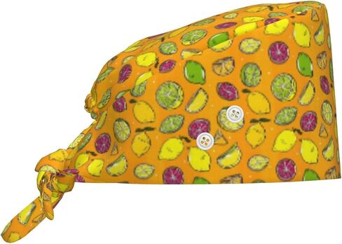 Bright Colorful Lemon Citrus Print Scrub Caps Women Men, Adjustable Nurse Cap Surgical Caps Scrub Hats for Women Men, Working Cap with Buttons for Hanging Face Masks in Kuwait