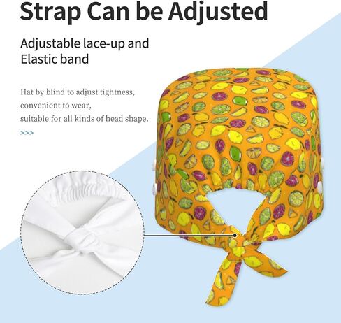 Bright Colorful Lemon Citrus Print Scrub Caps Women Men, Adjustable Nurse Cap Surgical Caps Scrub Hats for Women Men, Working Cap with Buttons for Hanging Face Masks in Kuwait