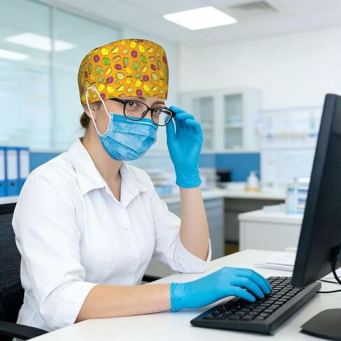 Bright Colorful Lemon Citrus Print Scrub Caps Women Men, Adjustable Nurse Cap Surgical Caps Scrub Hats for Women Men, Working Cap with Buttons for Hanging Face Masks in Kuwait