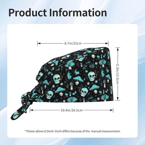 Cool Teal Skull Mushroom Print Scrub Caps Women Men, Nurse Cap Surgical Caps Scrub Hats for Women Men, Adjustable Working Cap with Sweatband in Kuwait