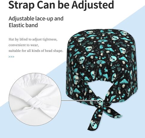 Cool Teal Skull Mushroom Print Scrub Caps Women Men, Nurse Cap Surgical Caps Scrub Hats for Women Men, Adjustable Working Cap with Sweatband in Kuwait