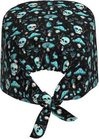 Cool Teal Skull Mushroom Print Scrub Caps Women Men, Nurse Cap Surgical Caps Scrub Hats for Women Men, Adjustable Working Cap with Sweatband in Kuwait