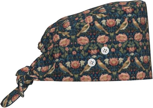 Classic Tropical Floral Birds Print Scrub Caps Women Men, Adjustable Nurse Cap Surgical Caps Scrub Hats for Women Men, Working Cap with Buttons for Hanging Face Masks Black in Kuwait