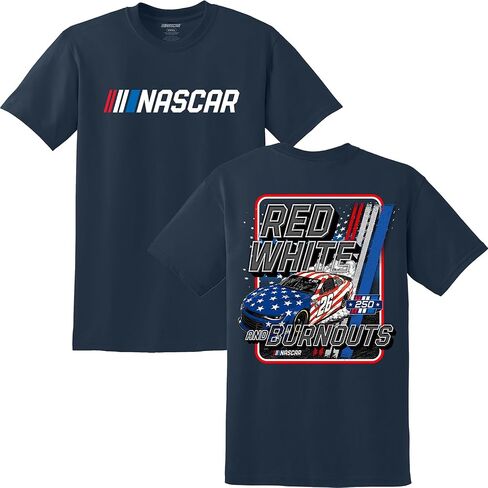 تي شيرت NASCAR 2026 America 250th باللون الأحمر والأبيض والحرق الوطني ذو نقطتين باللون الأزرق in Kuwait