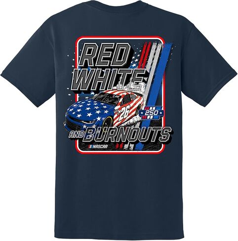 تي شيرت NASCAR 2026 America 250th باللون الأحمر والأبيض والحرق الوطني ذو نقطتين باللون الأزرق in Kuwait