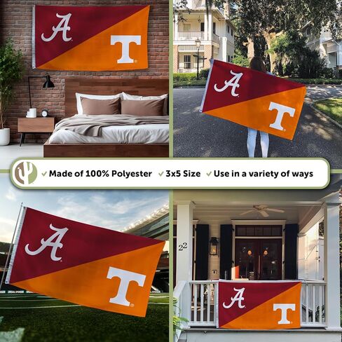 Desert Cactus Alabama x Tennessee Flag - 3 x 5 Feet UA Crimson Tide x UT Vols Banner, Indoor/Outdoor Durable Fabric, 100% Polyester (House Rivals) in Kuwait