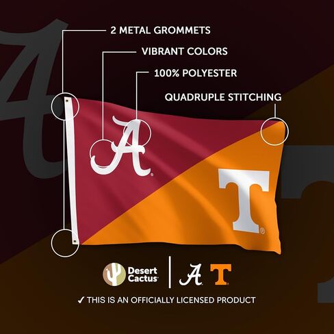 Desert Cactus Alabama x Tennessee Flag - 3 x 5 Feet UA Crimson Tide x UT Vols Banner, Indoor/Outdoor Durable Fabric, 100% Polyester (House Rivals) in Kuwait