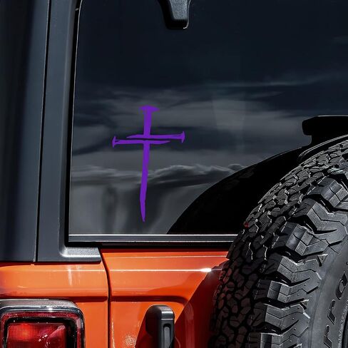 Cross with Nails Decal Vinyl Sticker Auto Car Truck Wall Laptop | Purple | 4" x 6" in Kuwait