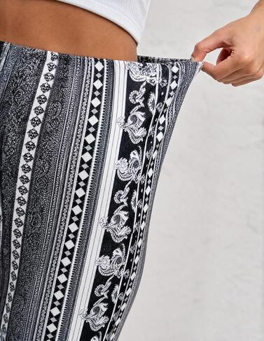 LIZALIG Womens Boho High Waist Flare Yoga Pants Stretch Wide Leg Bell Bottom Casual Trousers in Kuwait