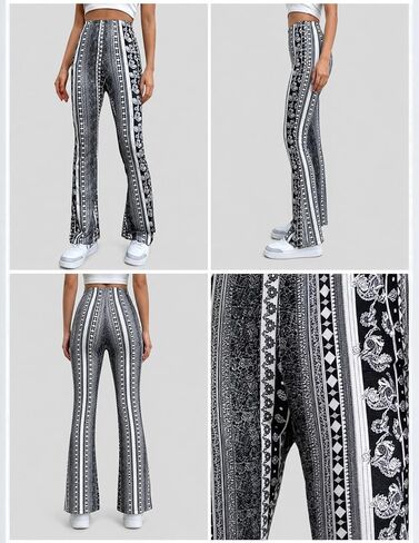 LIZALIG Womens Boho High Waist Flare Yoga Pants Stretch Wide Leg Bell Bottom Casual Trousers in Kuwait