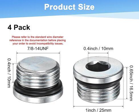 M METERXITY 4-Pack 7 / 8-14UNF قابس تركيب الأنابيب ذات الرأس السداسي الداخلي، قابس مقبس مستشعر من الفولاذ الكربوني مع حلقة دائرية لختم نهايات الأنابيب / غسالة الضغط العالي، برغي الختم in Kuwait