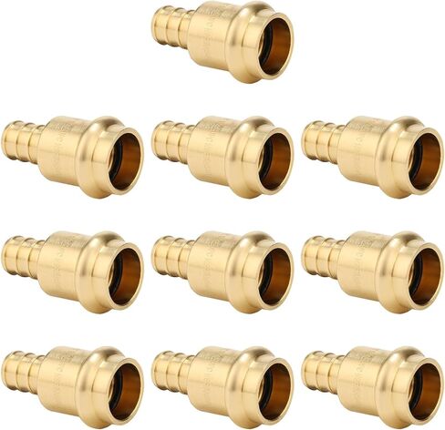 محول PEX 1/2 بوصة × 1/2 بوصة (10 عبوات)، تركيب نحاسي خالٍ من الرصاص متوافق مع أنابيب Viega ProPress & PEX-B، ضغط نحاسي إلى موصل تجعيد PEX، معتمد من NSF in Kuwait
