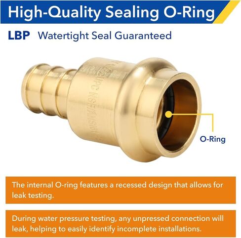 محول PEX 1/2 بوصة × 1/2 بوصة (10 عبوات)، تركيب نحاسي خالٍ من الرصاص متوافق مع أنابيب Viega ProPress & PEX-B، ضغط نحاسي إلى موصل تجعيد PEX، معتمد من NSF in Kuwait