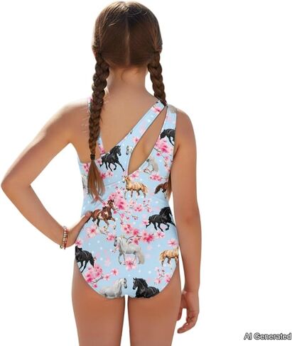 Girls One Piece Swimsuit with Cover up Skirt 7-18, One Shoulder Bathing Suit Adjustable Straps Cutout Swimwear in Saudi Arabia