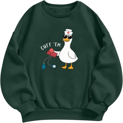 سويت شيرت Silly Goose Nurse بلوزات مضحكة جرافيك للنساء بلوفر لطيف بأكمام طويلة وياقة دائرية in Kuwait