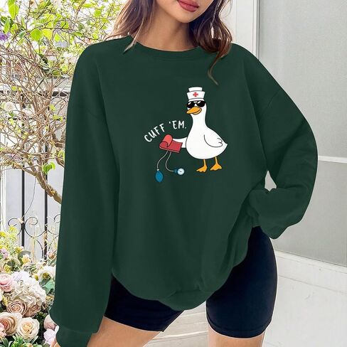 سويت شيرت Silly Goose Nurse بلوزات مضحكة جرافيك للنساء بلوفر لطيف بأكمام طويلة وياقة دائرية in Kuwait