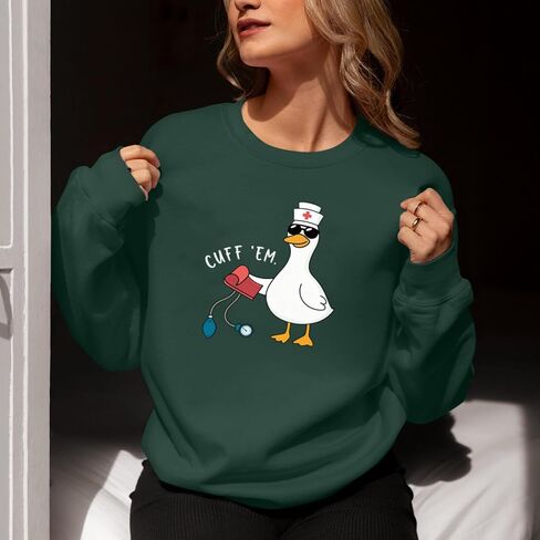 سويت شيرت Silly Goose Nurse بلوزات مضحكة جرافيك للنساء بلوفر لطيف بأكمام طويلة وياقة دائرية in Kuwait