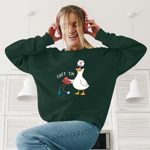 سويت شيرت Silly Goose Nurse بلوزات مضحكة جرافيك للنساء بلوفر لطيف بأكمام طويلة وياقة دائرية in Kuwait