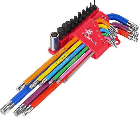 TOMMARS 26-PC Allen Wrench Set, Magnetic Ball End, T-Handle & Color Coded | Extra Long Arm, S2 Steel, SAE(0.05-3/8"), Metric(1.27mm-10mm), Hex Key Set in Kuwait