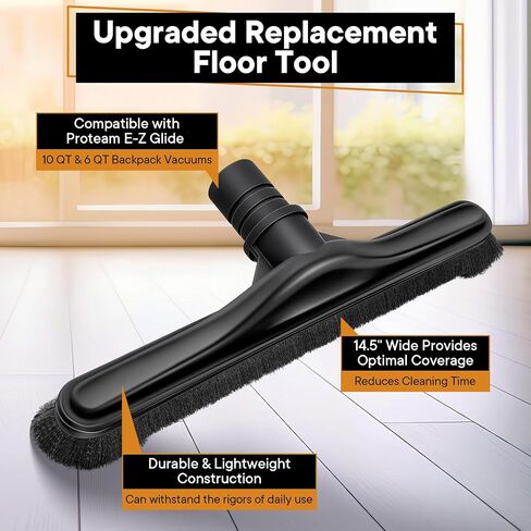 فرشاة أرضية مفرغة متوافقة مع مكانس الظهر Proteam E-Z Glide، متوافقة مع Hoover C2401، أداة أرضية متعددة الأسطح مقاس 14 بوصة مع أداة تنظيف (أسود، فرشاة نايلون احترافية) in Kuwait
