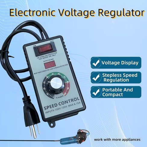 120V AC Variable Speed Controller, 15A Fan Motor Speed Regulator with LED Digital Display & Overload Protection, for Exhaust Fan, Blower, Grinder and Small Power Tools in Kuwait