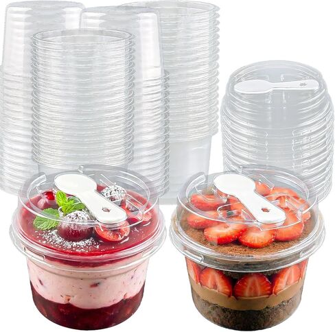 50 Pack 8 oz Plastic Dessert Cups with Lids and Spoons, Banana Pudding Cups with Lids Mini Dessert Shooters for Party Individual Yogurt Parfait Jello Fruit Trifle in Kuwait