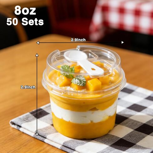 50 Pack 8 oz Plastic Dessert Cups with Lids and Spoons, Banana Pudding Cups with Lids Mini Dessert Shooters for Party Individual Yogurt Parfait Jello Fruit Trifle in Kuwait