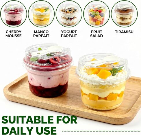 50 Pack 8 oz Plastic Dessert Cups with Lids and Spoons, Banana Pudding Cups with Lids Mini Dessert Shooters for Party Individual Yogurt Parfait Jello Fruit Trifle in Kuwait