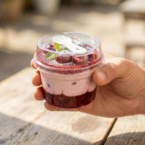 50 Pack 8 oz Plastic Dessert Cups with Lids and Spoons, Banana Pudding Cups with Lids Mini Dessert Shooters for Party Individual Yogurt Parfait Jello Fruit Trifle in Kuwait