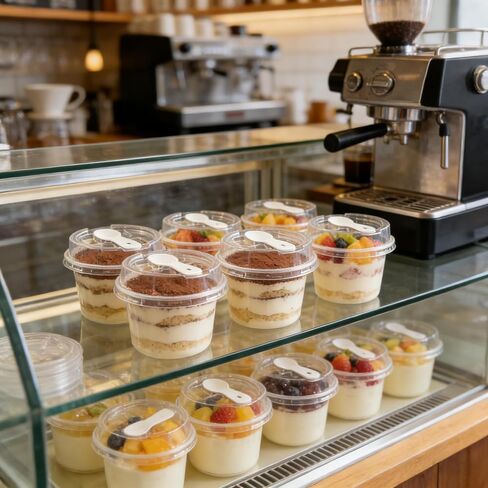 50 Pack 8 oz Plastic Dessert Cups with Lids and Spoons, Banana Pudding Cups with Lids Mini Dessert Shooters for Party Individual Yogurt Parfait Jello Fruit Trifle in Kuwait