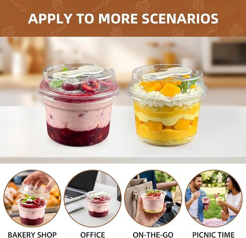 50 Pack 8 oz Plastic Dessert Cups with Lids and Spoons, Banana Pudding Cups with Lids Mini Dessert Shooters for Party Individual Yogurt Parfait Jello Fruit Trifle in Kuwait