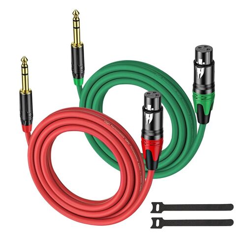 XLR Female to 1/4 (6.35mm) TRS Mono Jack Cable 6.6FT, 2 Pack, Red and Green, for Dynmic Microphone, Balanced 3 Pin XLRon to TRS Plug Mic Cord, Plated Conductors in Kuwait