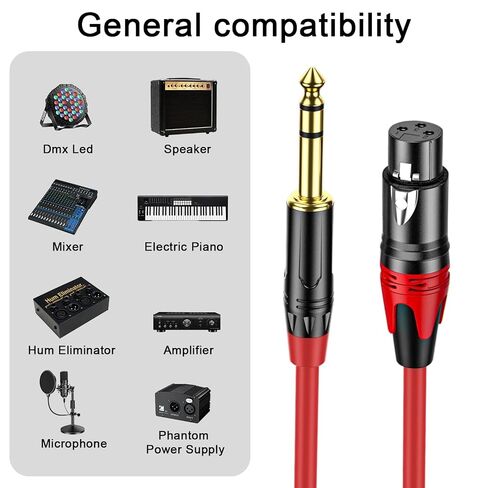 XLR Female to 1/4 (6.35mm) TRS Mono Jack Cable 6.6FT, 2 Pack, Red and Green, for Dynmic Microphone, Balanced 3 Pin XLRon to TRS Plug Mic Cord, Plated Conductors in Kuwait