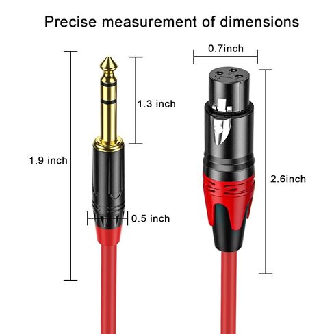 XLR Female to 1/4 (6.35mm) TRS Mono Jack Cable 6.6FT, 2 Pack, Red and Green, for Dynmic Microphone, Balanced 3 Pin XLRon to TRS Plug Mic Cord, Plated Conductors in Kuwait
