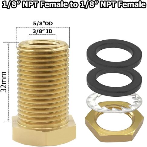 Hoashing 2 قطعة تركيبات الحاجز النحاسي 1/8 "NPT أنثى اقتران و 3/8" ذكر مستقيم الموضوع 32 مللي متر تمديد موصل خزان المياه in Kuwait
