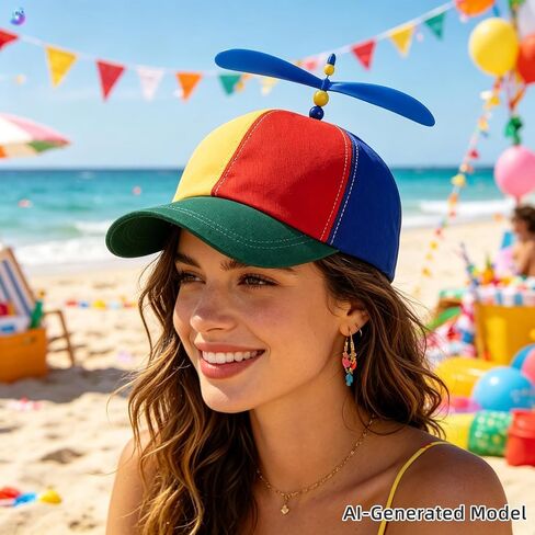 Rainbow Propeller Helicopter Hat Adults: Adjustable Unisex Spinner Novelty Baseball Helicopter Propeller Cap in Kuwait