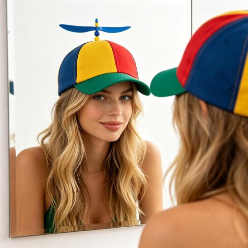 Rainbow Propeller Helicopter Hat Adults: Adjustable Unisex Spinner Novelty Baseball Helicopter Propeller Cap in Kuwait