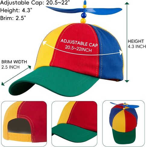 Rainbow Propeller Helicopter Hat Adults: Adjustable Unisex Spinner Novelty Baseball Helicopter Propeller Cap in Kuwait