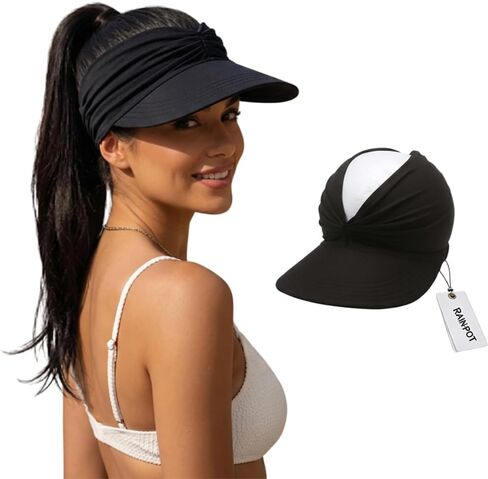 Womens Sun Visor Hat UV Protection High Ponytail Hat Foldable Wide Brim Summer Cap Breathable Beach Travel Sport Visor in Kuwait