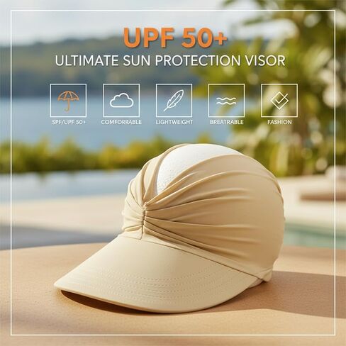 Womens Sun Visor Hat UV Protection High Ponytail Hat Foldable Wide Brim Summer Cap Breathable Beach Travel Sport Visor in Kuwait