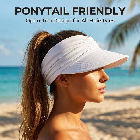 Womens Sun Visor Hat UV Protection High Ponytail Hat Foldable Wide Brim Summer Cap Breathable Beach Travel Sport Visor in Kuwait