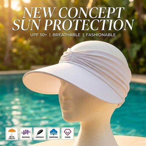 Womens Sun Visor Hat UV Protection High Ponytail Hat Foldable Wide Brim Summer Cap Breathable Beach Travel Sport Visor in Kuwait