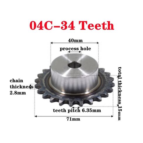 الصلب الثقيلة موتور ترس ترس 04C سلسلة محرك ضرس 34 الأسنان عملية ثقب الكربون الصلب والعتاد الملعب 2.8 مللي متر عجلة صناعية in Kuwait