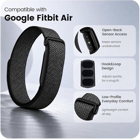 سوار رياضي من النايلون متوافق مع Google Fitbit Air، حزام بديل ناعم قابل للتنفس مزود بخطاف وحلقة، سوار معصم خفيف الوزن قابل للتعديل للنساء والرجال in Kuwait