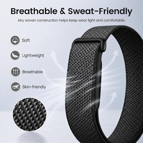 سوار رياضي من النايلون متوافق مع Google Fitbit Air، حزام بديل ناعم قابل للتنفس مزود بخطاف وحلقة، سوار معصم خفيف الوزن قابل للتعديل للنساء والرجال in Kuwait