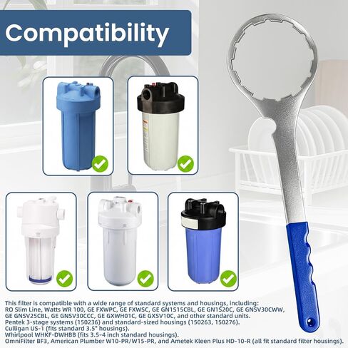 مفتاح فلتر مياه معدني SPBW-11، عبوة واحدة | 3.69 بوصة معرف فولاذي عالي التحمل، يناسب Pentek Culligan OmniFilter American Plumber GE GX Series، لن ينكسر، أداة رافعة إضافية in Kuwait