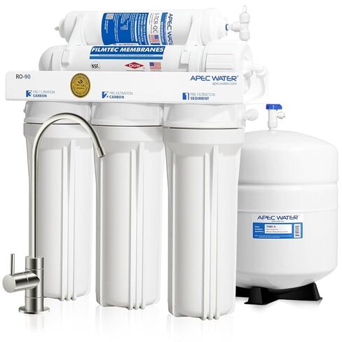 APEC Water Systems Ultimate Series Top Tier Supreme Certified High Output 90 GPD نظام تصفية مياه الشرب بالتناضح العكسي فائق الأمان، صنبور كروم in Kuwait