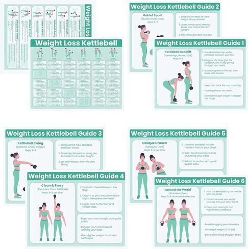 خطة تمرين Kettlebell لمدة 30 يومًا لفقدان الوزن - برنامج تدريب كامل الجسم مطبوع، مخططات تمارين مقاس 8.5 × 11 بوصة، روتين تمارين القوة والتكييف في صالة الألعاب الرياضية المنزلية، 6 أدلة تمرين + جدول تمرين in Kuwait